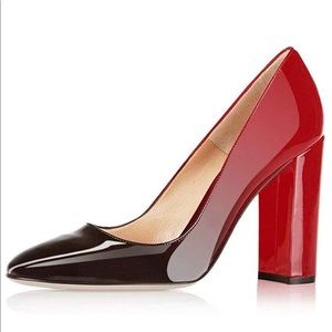 Black red ombré pointed toe block heels